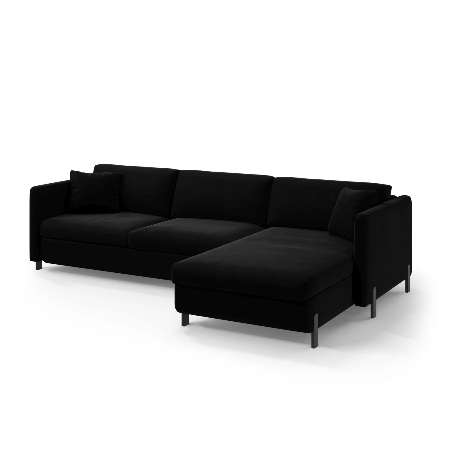 Gloria 4-Sitzer Ecksofa mit Schlaffunktion und Bettkasten, Rechte Seite, aus Samt in Schwarz (Salvador 19), 266x170 cm von Micadoni – Bild 2