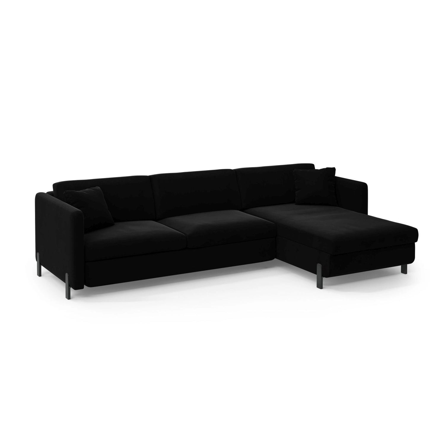 Gloria 4-Sitzer Ecksofa mit Schlaffunktion und Bettkasten, Rechte Seite, aus Samt in Schwarz (Salvador 19), 266x170 cm von Micadoni – Bild 3