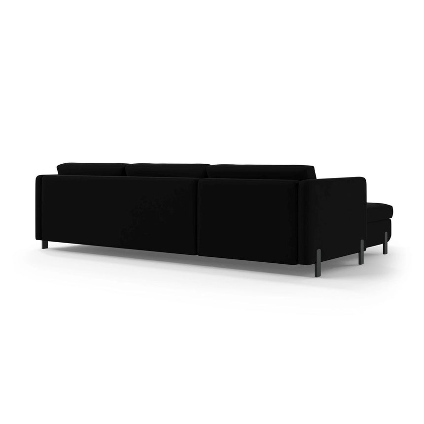 Gloria 4-Sitzer Ecksofa mit Schlaffunktion und Bettkasten, Rechte Seite, aus Samt in Schwarz (Salvador 19), 266x170 cm von Micadoni – Bild 4