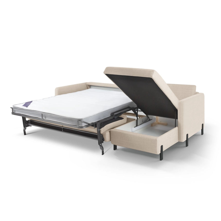 Gloria 4-Sitzer Ecksofa mit Schlaffunktion und Bettkasten, Rechte Seite, aus Samt oder Strukturstoff, 266x170 cm von Micadoni – Bild 5