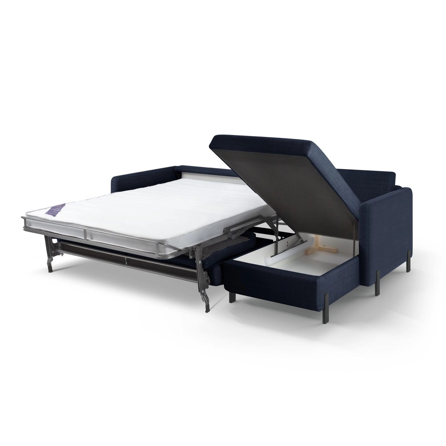 Gloria 4-Sitzer Ecksofa mit Schlaffunktion und Bettkasten, Rechte Seite, aus Strukturierter Stoff in Blau (Bjorn 86), 266x170 cm von Micadoni – Bild 5