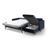 Gloria 4-Sitzer Ecksofa mit Schlaffunktion und Bettkasten, Rechte Seite, aus Strukturierter Stoff in Blau (Bjorn 86), 266x170 cm von Micadoni – Bild 5