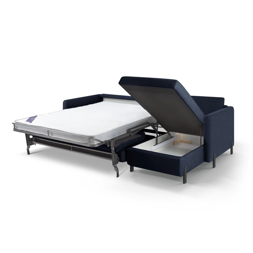 Gloria 4-Sitzer Ecksofa mit Schlaffunktion und Bettkasten, Rechte Seite, aus Strukturierter Stoff in Blau (Bjorn 86), 266x170 cm von Micadoni – Bild 5