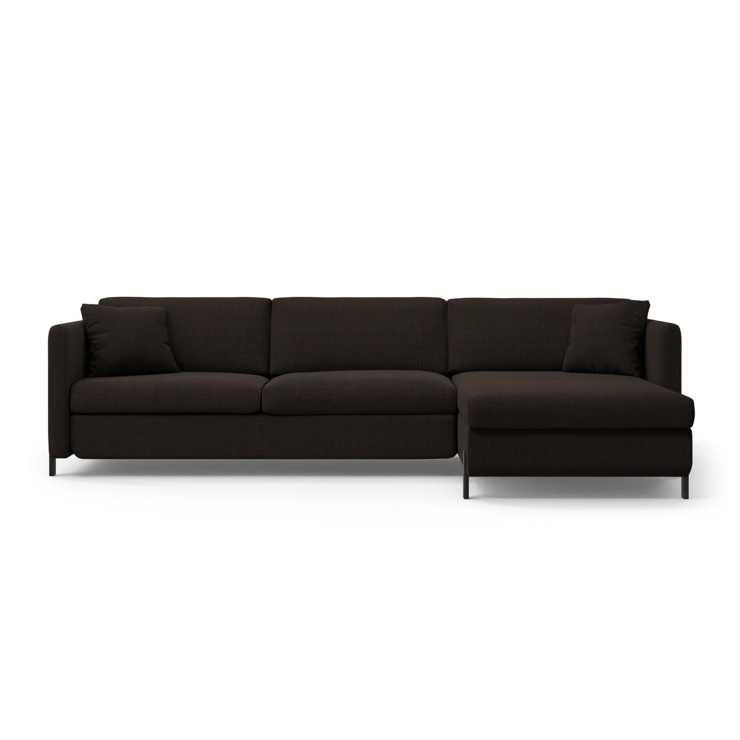 Gloria 4-Sitzer Ecksofa mit Schlaffunktion und Bettkasten, Rechte Seite, aus Strukturierter Stoff in Dunkelgrau (Bjorn 16), 266x170 cm von Micadoni – Bild 1