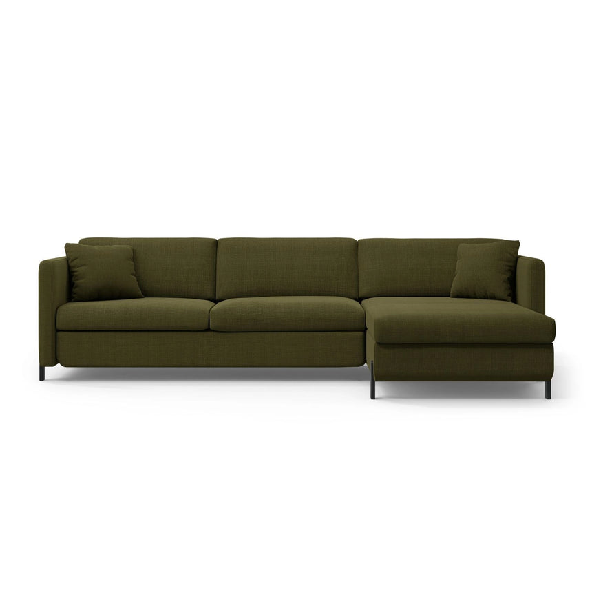 Gloria 4-Sitzer Ecksofa mit Schlaffunktion und Bettkasten, Rechte Seite, aus Strukturierter Stoff in Grün (Bjorn 77), 266x170 cm von Micadoni – Bild 1