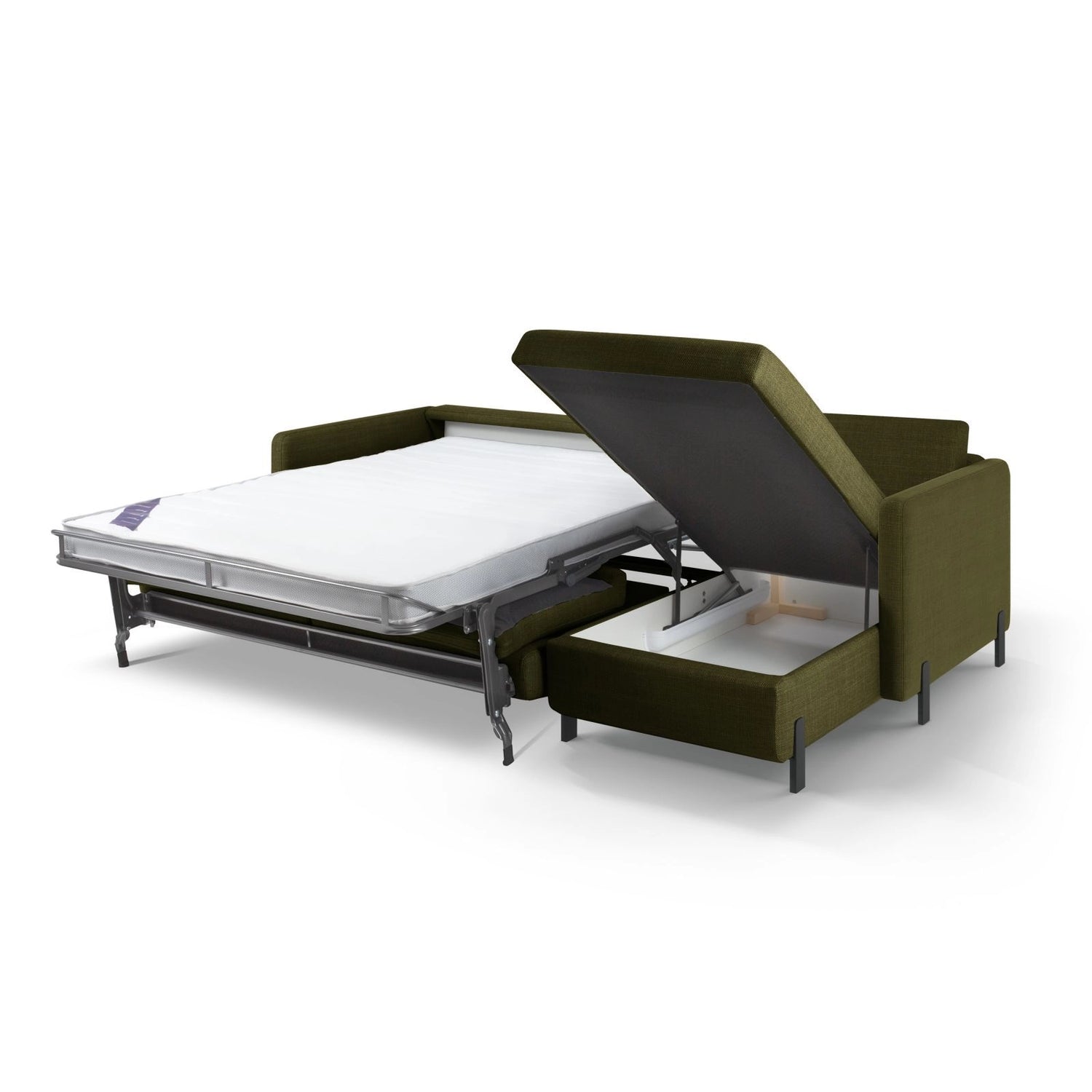 Gloria 4-Sitzer Ecksofa mit Schlaffunktion und Bettkasten, Rechte Seite, aus Strukturierter Stoff in Grün (Bjorn 77), 266x170 cm von Micadoni – Bild 5