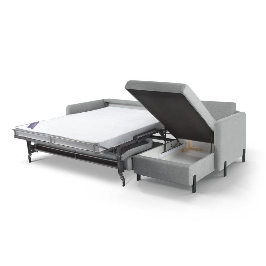 Gloria 4-Sitzer Ecksofa mit Schlaffunktion und Bettkasten, Rechte Seite, aus Strukturierter Stoff in Hellgrau (Bjorn 06), 266x170 cm von Micadoni – Bild 5