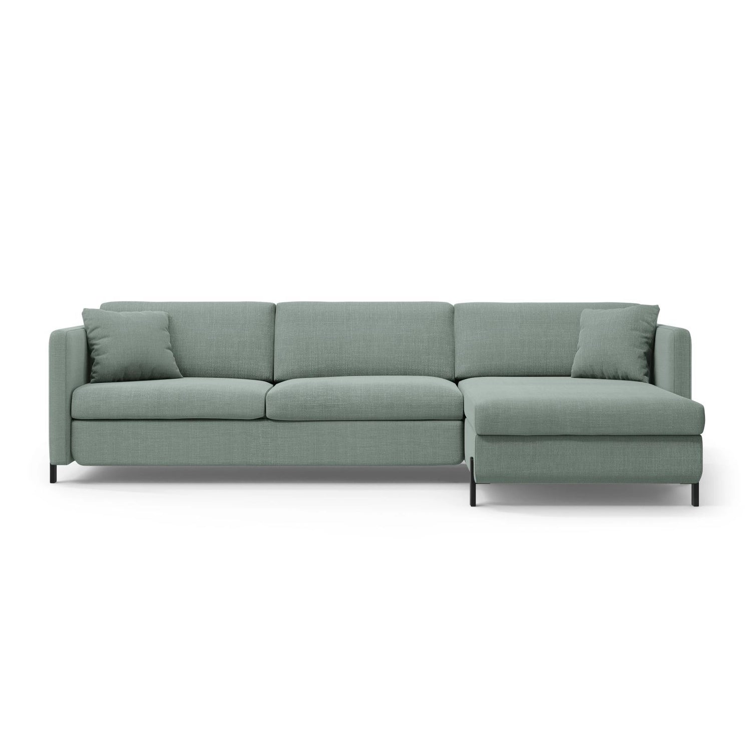 Gloria 4-Sitzer Ecksofa mit Schlaffunktion und Bettkasten, Rechte Seite, aus Strukturierter Stoff in Mint (Bjorn 71), 266x170 cm von Micadoni – Bild 1