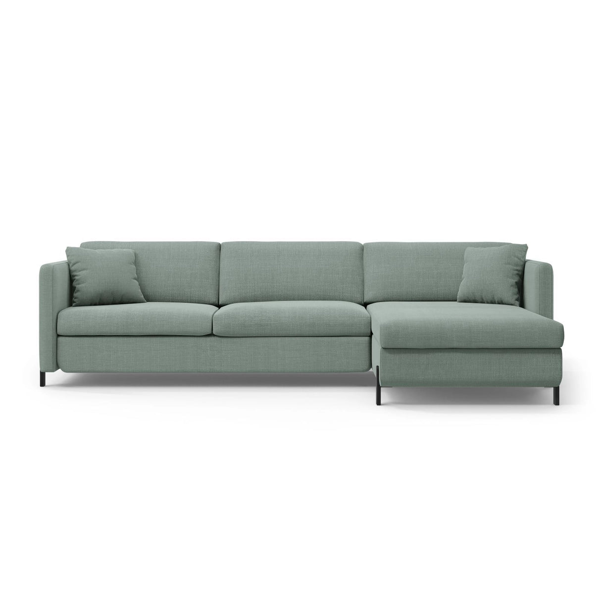 Gloria 4-Sitzer Ecksofa mit Schlaffunktion und Bettkasten, Rechte Seite, aus Strukturierter Stoff in Mint (Bjorn 71), 266x170 cm von Micadoni – Bild 1