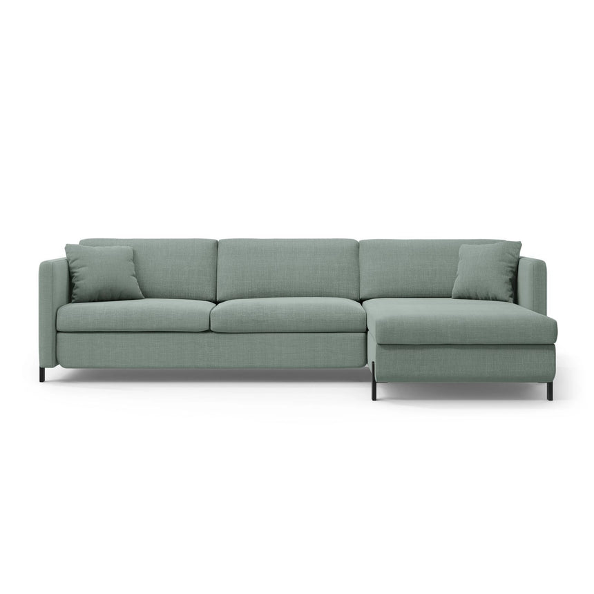 Gloria 4-Sitzer Ecksofa mit Schlaffunktion und Bettkasten, Rechte Seite, aus Strukturierter Stoff in Mint (Bjorn 71), 266x170 cm von Micadoni – Bild 1