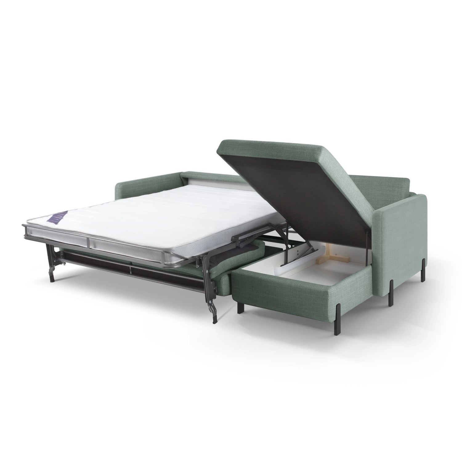 Gloria 4-Sitzer Ecksofa mit Schlaffunktion und Bettkasten, Rechte Seite, aus Strukturierter Stoff in Mint (Bjorn 71), 266x170 cm von Micadoni – Bild 5