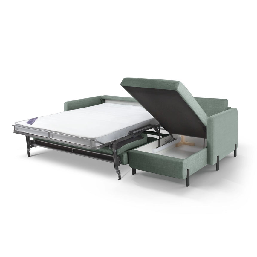 Gloria 4-Sitzer Ecksofa mit Schlaffunktion und Bettkasten, Rechte Seite, aus Strukturierter Stoff in Mint (Bjorn 71), 266x170 cm von Micadoni – Bild 5