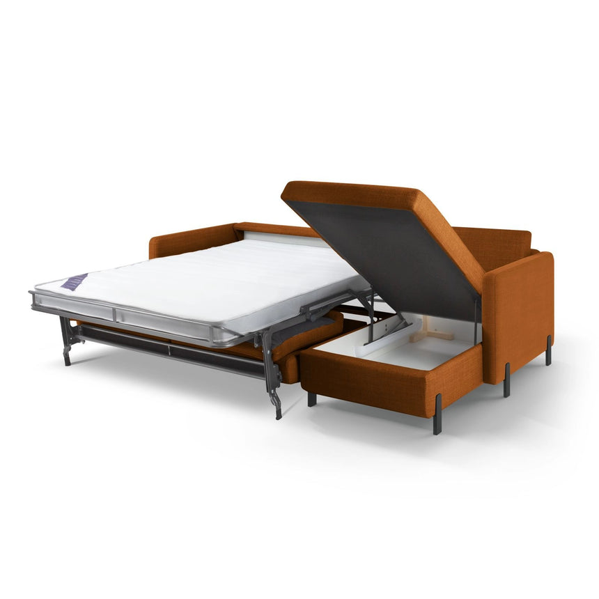 Gloria 4-Sitzer Ecksofa mit Schlaffunktion und Bettkasten, Rechte Seite, aus Strukturierter Stoff in Ziegel (Bjorn 42), 266x170 cm von Micadoni – Bild 5