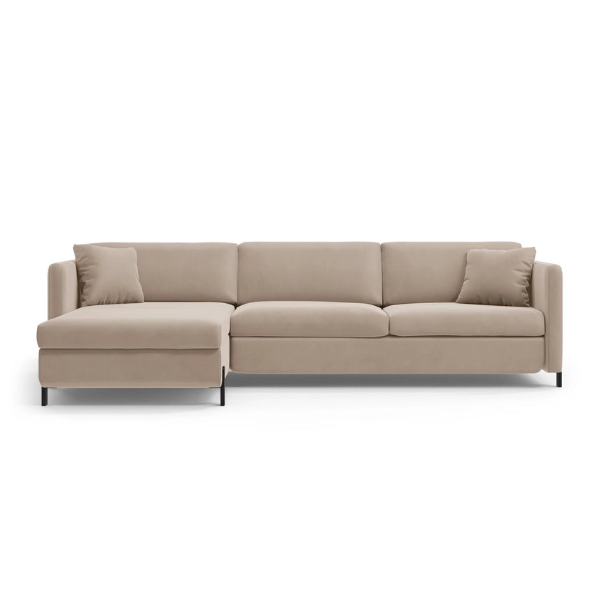 Gloria 5-Sitzer Ecksofa mit Schlaffunktion und Bettkasten, Linke Seite, aus Samt in Beige (Salvador 1), 286x170 cm von Micadoni – Bild 1