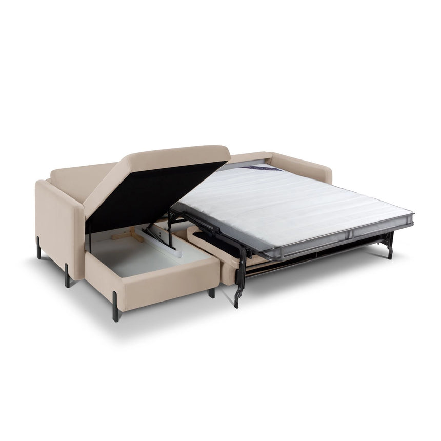 Gloria 5-Sitzer Ecksofa mit Schlaffunktion und Bettkasten, Linke Seite, aus Samt in Beige (Salvador 1), 286x170 cm von Micadoni – Bild 2