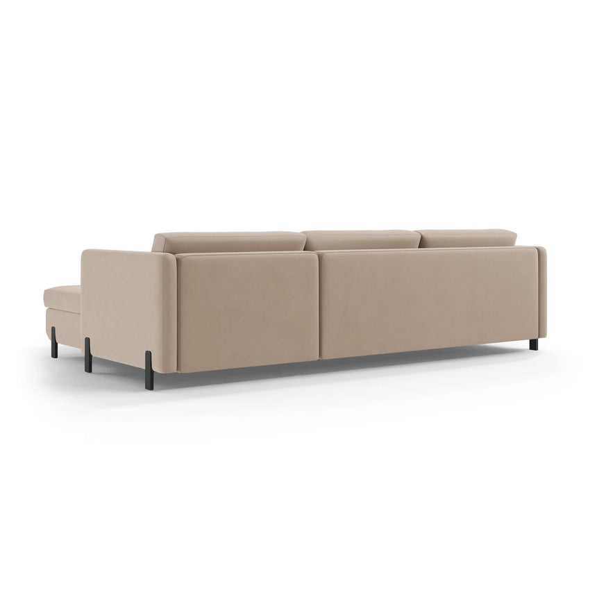 Gloria 5-Sitzer Ecksofa mit Schlaffunktion und Bettkasten, Linke Seite, aus Samt in Beige (Salvador 1), 286x170 cm von Micadoni – Bild 4