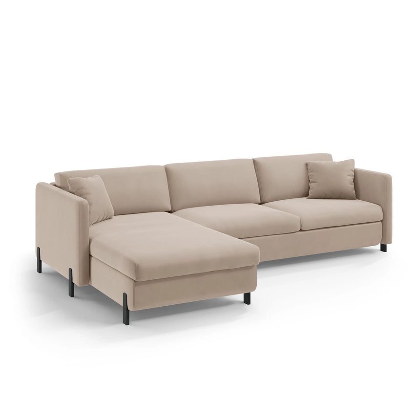 Gloria 5-Sitzer Ecksofa mit Schlaffunktion und Bettkasten, Linke Seite, aus Samt in Beige (Salvador 1), 286x170 cm von Micadoni – Bild 5