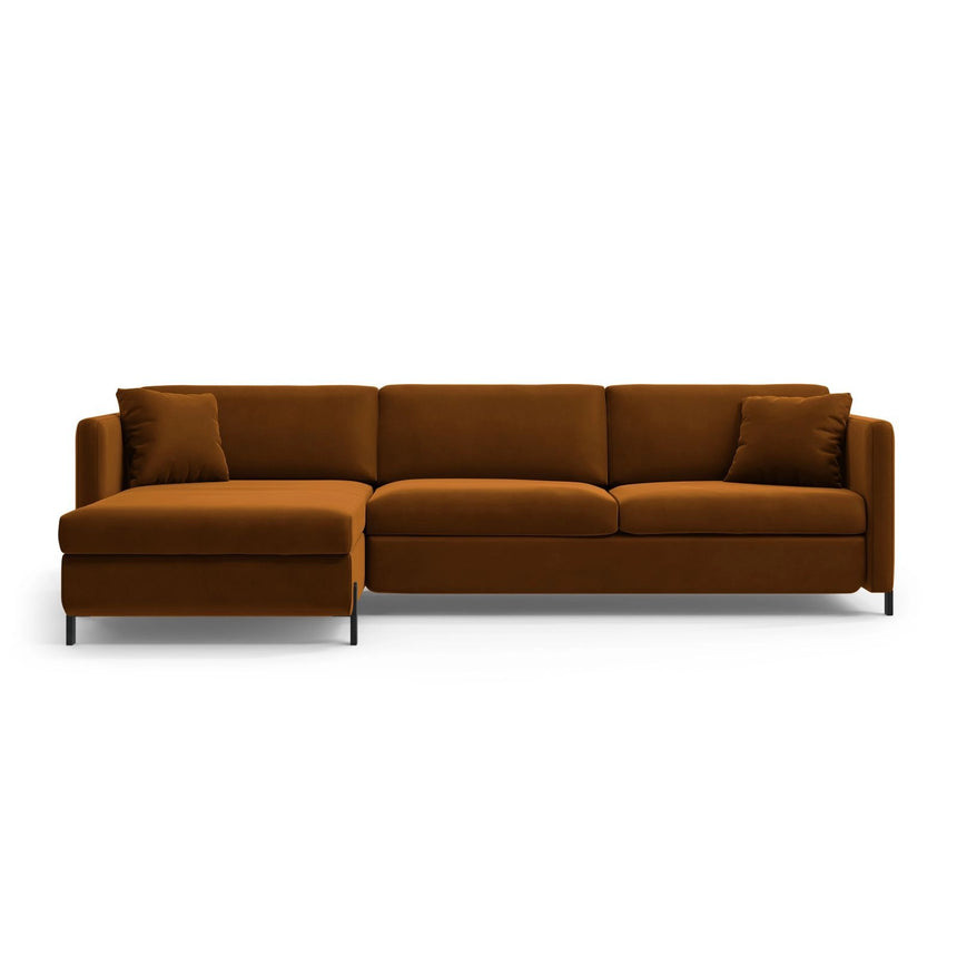 Gloria 5-Sitzer Ecksofa mit Schlaffunktion und Bettkasten, Linke Seite, aus Samt in Braun (Salvador 15), 286x170 cm von Micadoni – Bild 1