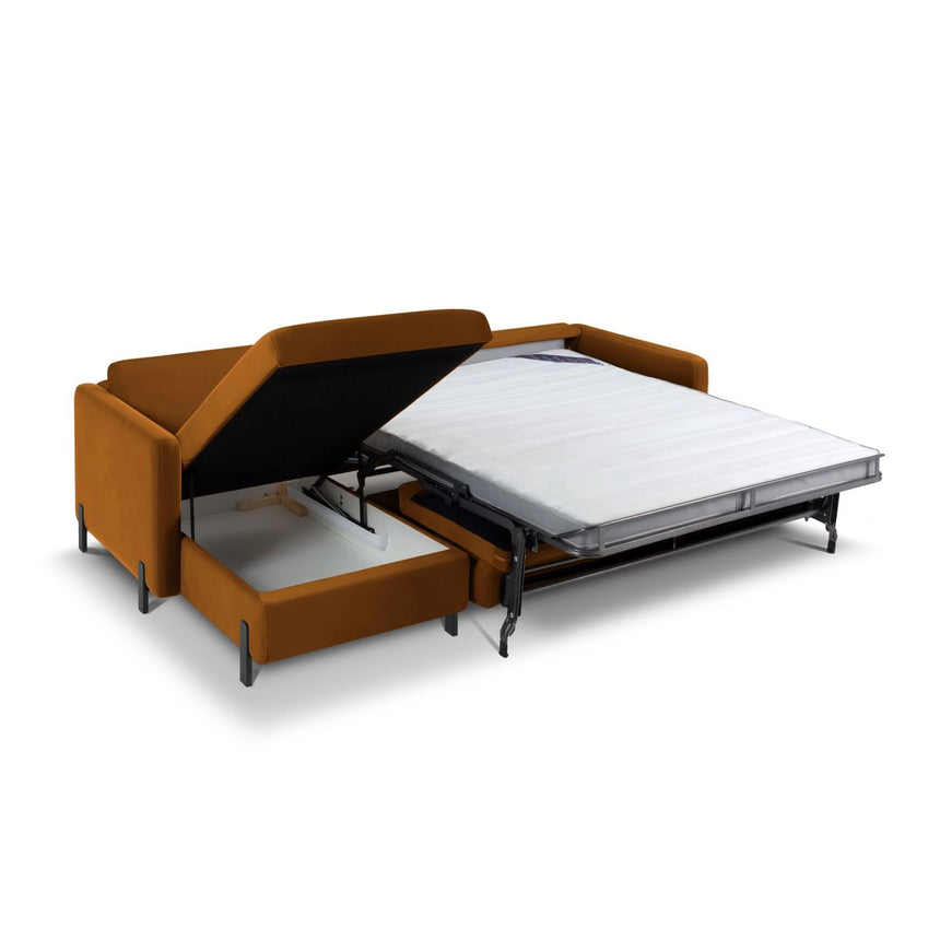 Gloria 5-Sitzer Ecksofa mit Schlaffunktion und Bettkasten, Linke Seite, aus Samt in Braun (Salvador 15), 286x170 cm von Micadoni – Bild 2