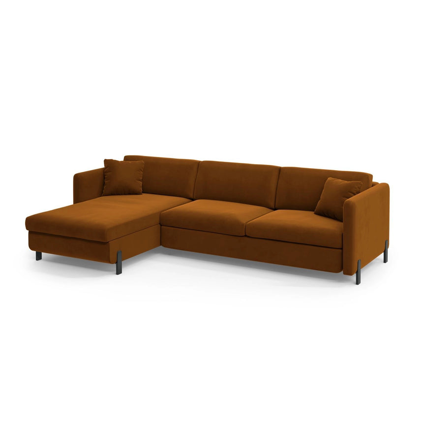 Gloria 5-Sitzer Ecksofa mit Schlaffunktion und Bettkasten, Linke Seite, aus Samt in Braun (Salvador 15), 286x170 cm von Micadoni – Bild 3