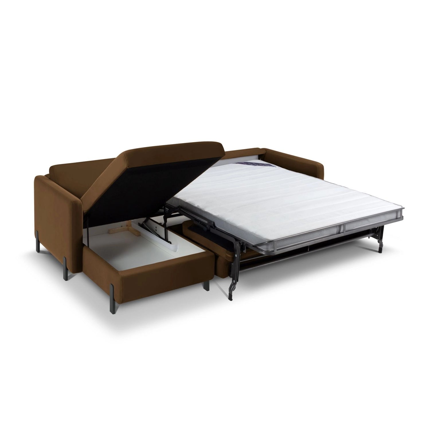 Gloria 5-Sitzer Ecksofa mit Schlaffunktion und Bettkasten, Linke Seite, aus Samt in Chocolate (Salvador 4), 286x170 cm von Micadoni – Bild 2