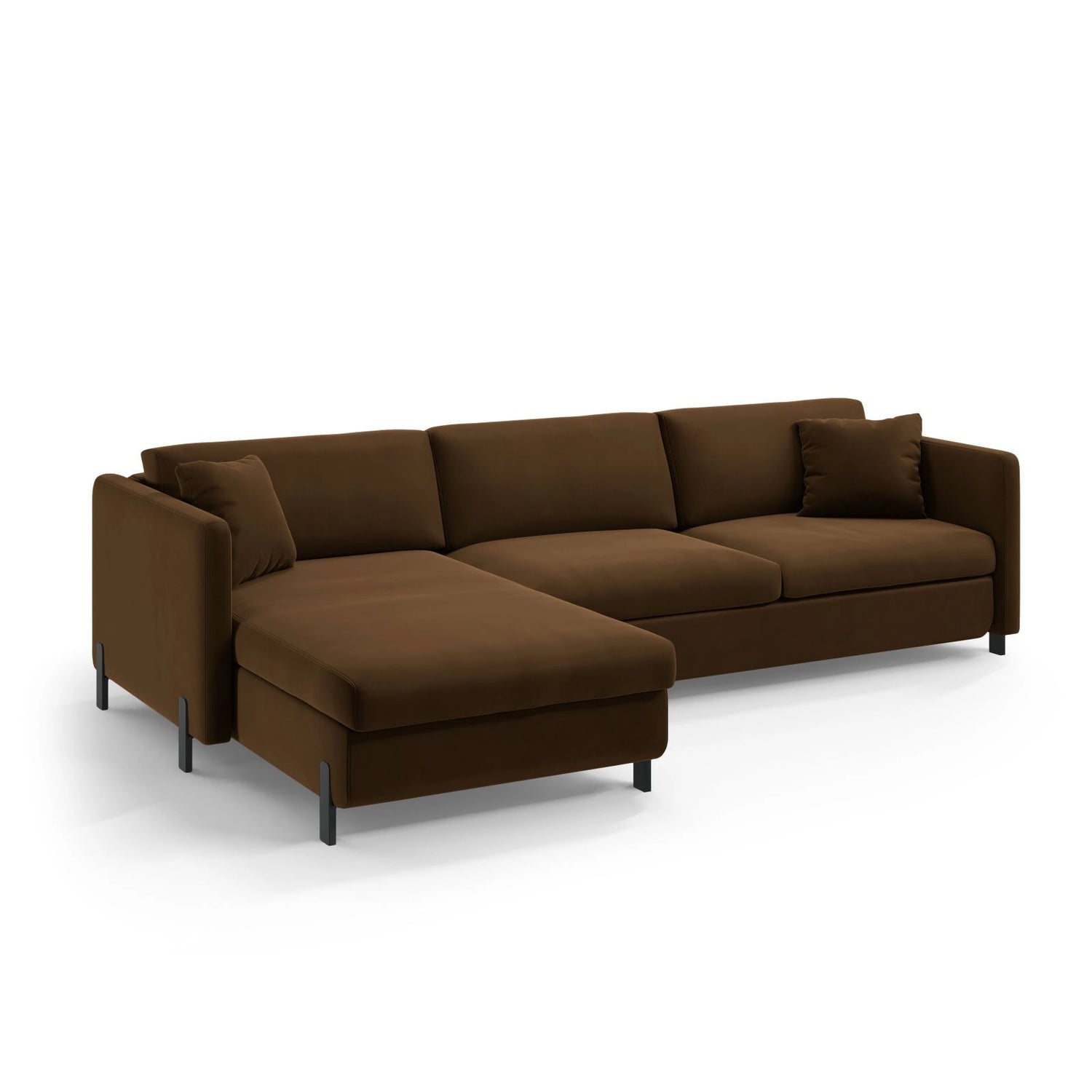 Gloria 5-Sitzer Ecksofa mit Schlaffunktion und Bettkasten, Linke Seite, aus Samt in Chocolate (Salvador 4), 286x170 cm von Micadoni – Bild 5