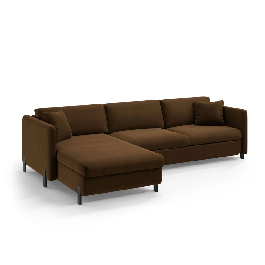 Gloria 5-Sitzer Ecksofa mit Schlaffunktion und Bettkasten, Linke Seite, aus Samt in Chocolate (Salvador 4), 286x170 cm von Micadoni – Bild 5