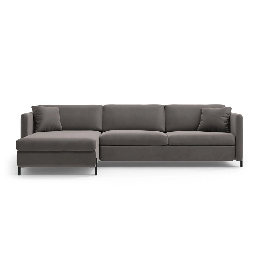 Gloria 5-Sitzer Ecksofa mit Schlaffunktion und Bettkasten, Linke Seite, aus Samt in Grau (Salvador 17), 286x170 cm von Micadoni – Bild 1
