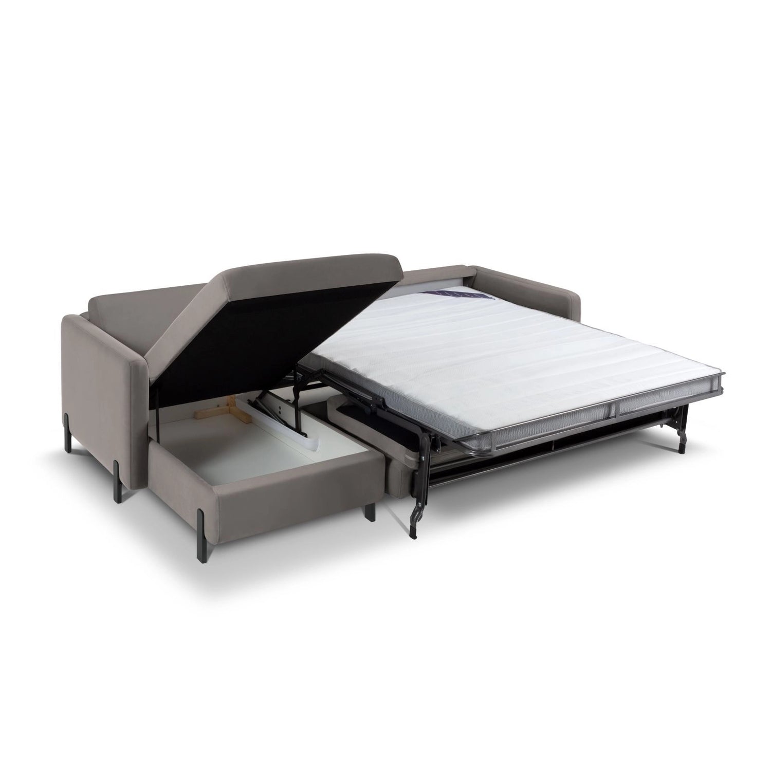 Gloria 5-Sitzer Ecksofa mit Schlaffunktion und Bettkasten, Linke Seite, aus Samt in Grau (Salvador 17), 286x170 cm von Micadoni – Bild 2