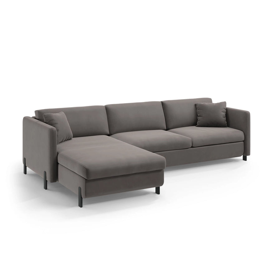 Gloria 5-Sitzer Ecksofa mit Schlaffunktion und Bettkasten, Linke Seite, aus Samt in Grau (Salvador 17), 286x170 cm von Micadoni – Bild 5