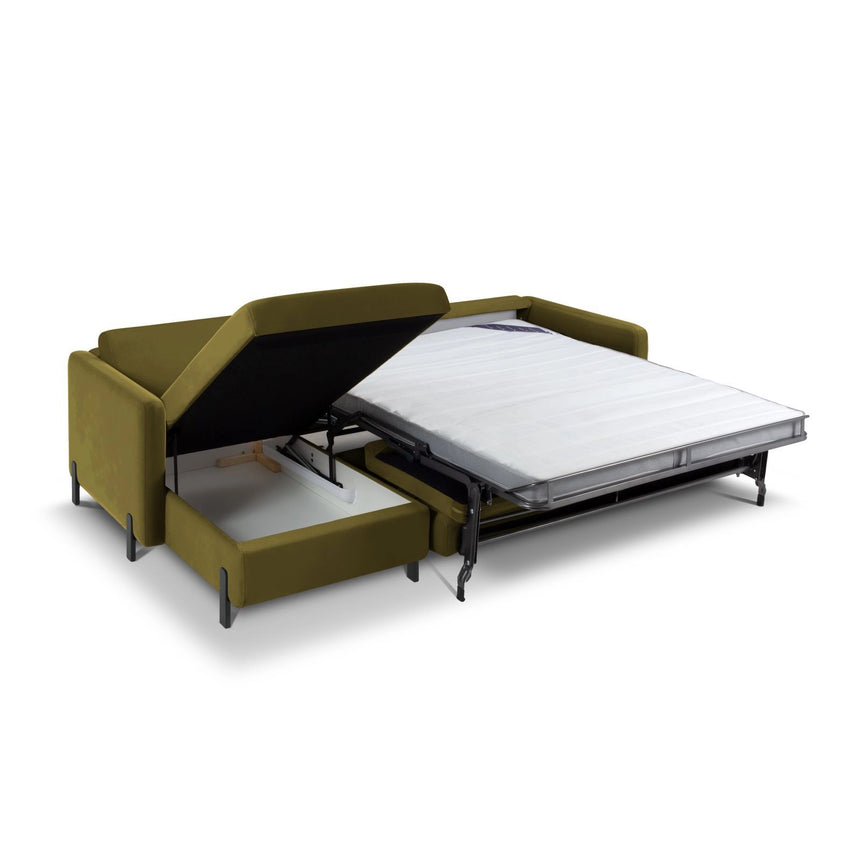 Gloria 5-Sitzer Ecksofa mit Schlaffunktion und Bettkasten, Linke Seite, aus Samt in Grün (Salvador 8), 286x170 cm von Micadoni – Bild 2
