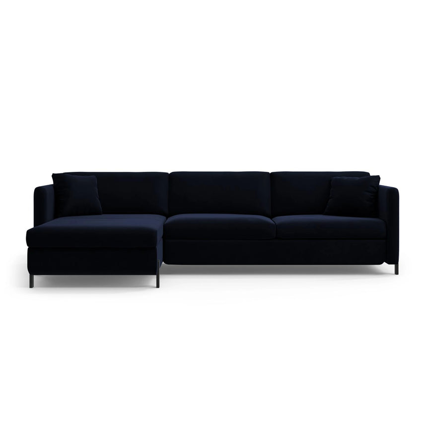 Gloria 5-Sitzer Ecksofa mit Schlaffunktion und Bettkasten, Linke Seite, aus Samt in Königsblau (Salvador 5), 286x170 cm von Micadoni – Bild 1