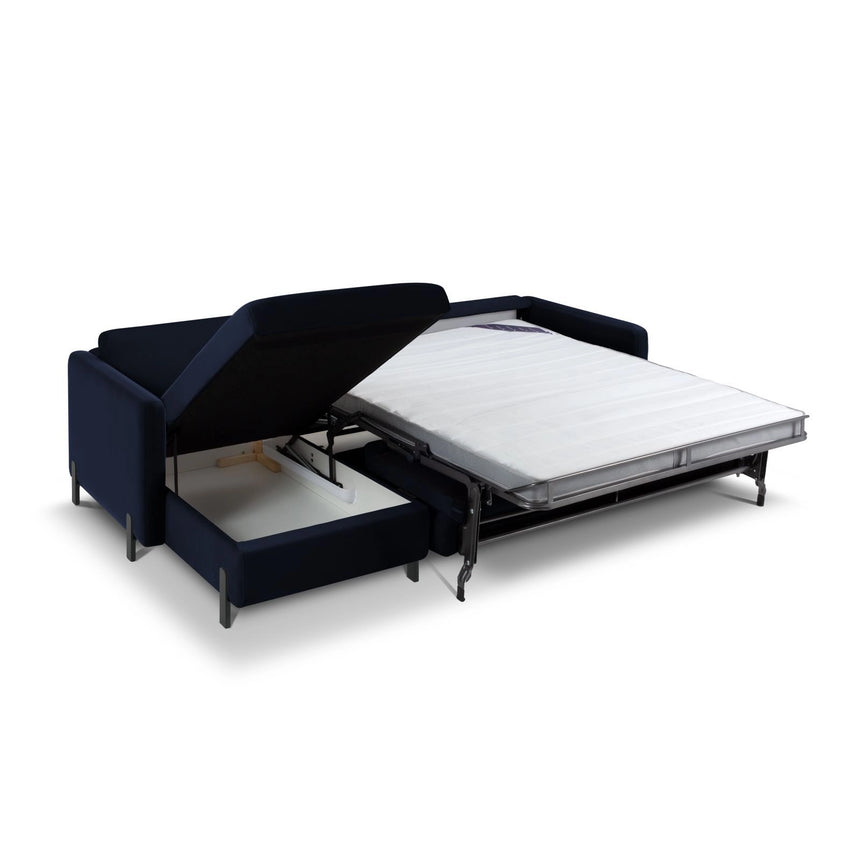 Gloria 5-Sitzer Ecksofa mit Schlaffunktion und Bettkasten, Linke Seite, aus Samt in Königsblau (Salvador 5), 286x170 cm von Micadoni – Bild 2