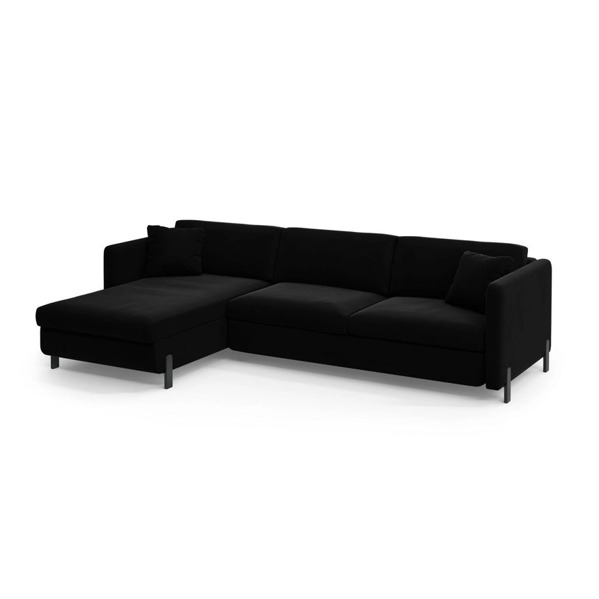 Gloria 5-Sitzer Ecksofa mit Schlaffunktion und Bettkasten, Linke Seite, aus Samt in Schwarz (Salvador 19), 286x170 cm von Micadoni – Bild 3
