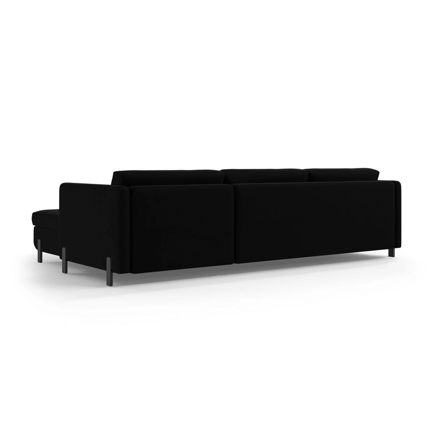 Gloria 5-Sitzer Ecksofa mit Schlaffunktion und Bettkasten, Linke Seite, aus Samt in Schwarz (Salvador 19), 286x170 cm von Micadoni – Bild 4