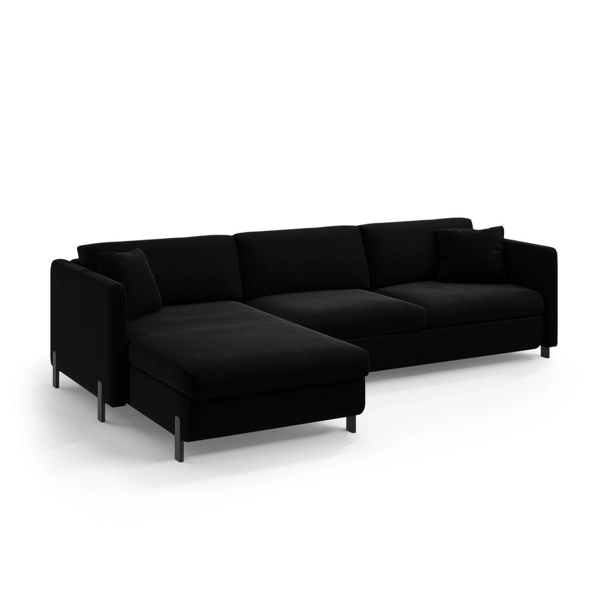 Gloria 5-Sitzer Ecksofa mit Schlaffunktion und Bettkasten, Linke Seite, aus Samt in Schwarz (Salvador 19), 286x170 cm von Micadoni – Bild 5