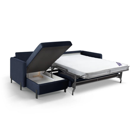 Gloria 5-Sitzer Ecksofa mit Schlaffunktion und Bettkasten, Linke Seite, aus Strukturierter Stoff in Blau (Bjorn 86), 286x170 cm von Micadoni – Bild 2