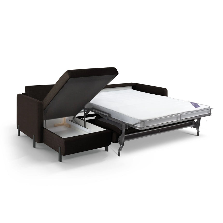 Gloria 5-Sitzer Ecksofa mit Schlaffunktion und Bettkasten, Linke Seite, aus Strukturierter Stoff in Dunkelgrau (Bjorn 16), 286x170 cm von Micadoni – Bild 2