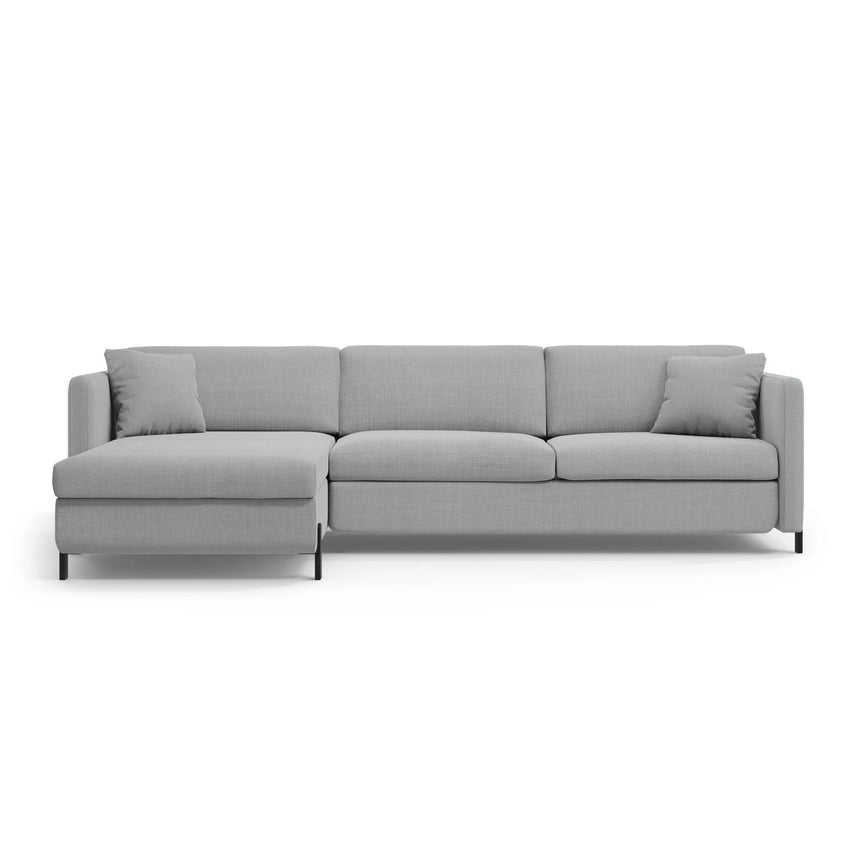 Gloria 5-Sitzer Ecksofa mit Schlaffunktion und Bettkasten, Linke Seite, aus Strukturierter Stoff in Hellgrau (Bjorn 06), 286x170 cm von Micadoni – Bild 1