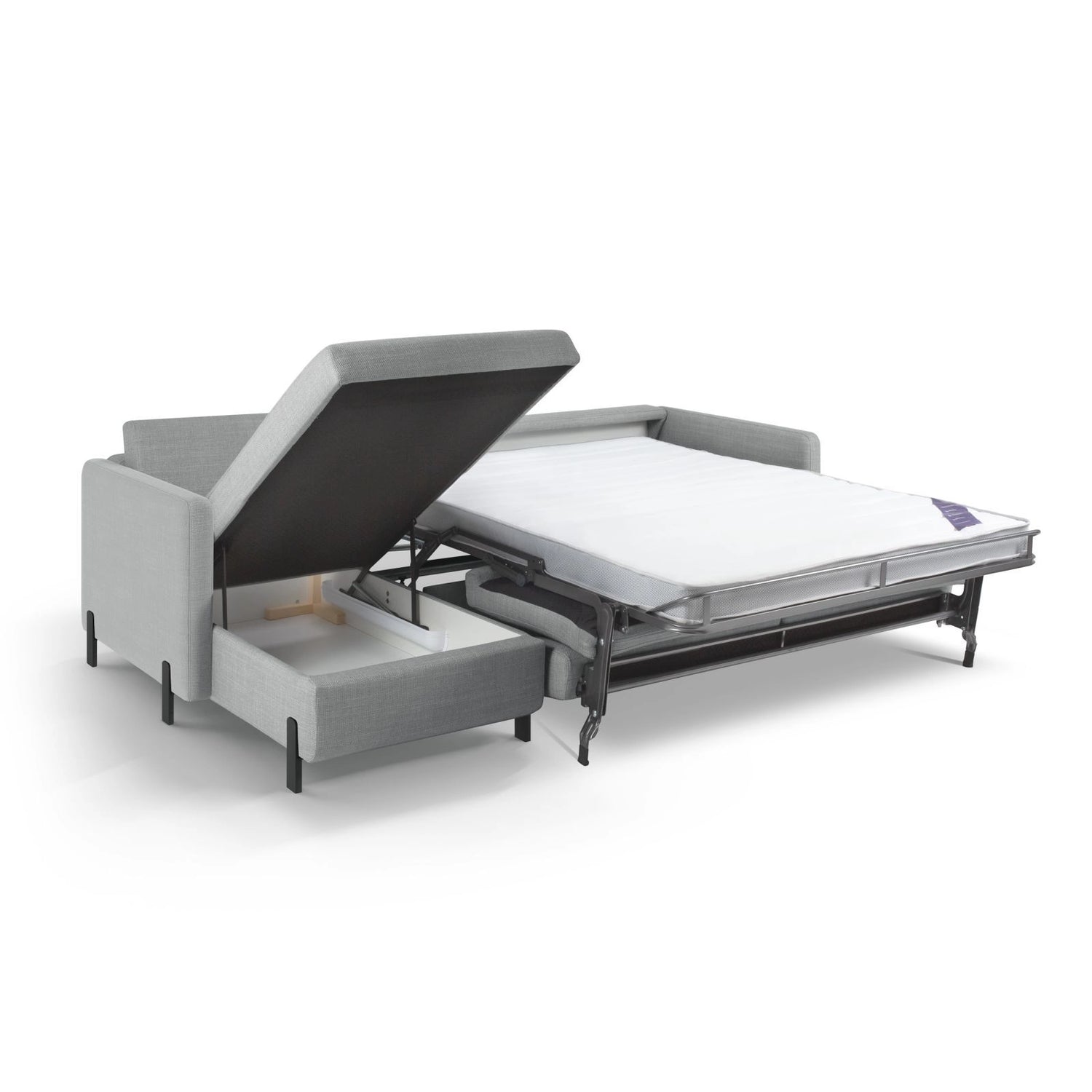 Gloria 5-Sitzer Ecksofa mit Schlaffunktion und Bettkasten, Linke Seite, aus Strukturierter Stoff in Hellgrau (Bjorn 06), 286x170 cm von Micadoni – Bild 2