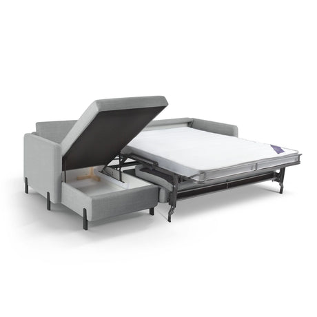 Gloria 5-Sitzer Ecksofa mit Schlaffunktion und Bettkasten, Linke Seite, aus Strukturierter Stoff in Hellgrau (Bjorn 06), 286x170 cm von Micadoni – Bild 2