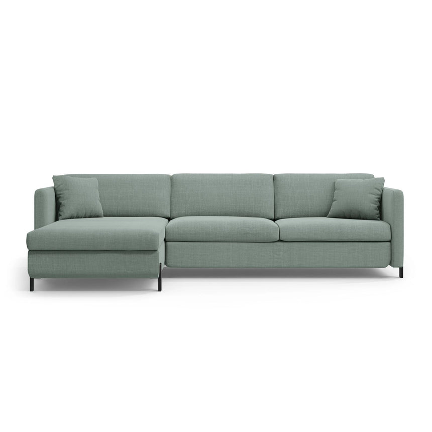 Gloria 5-Sitzer Ecksofa mit Schlaffunktion und Bettkasten, Linke Seite, aus Strukturierter Stoff in Mint (Bjorn 71), 286x170 cm von Micadoni – Bild 1