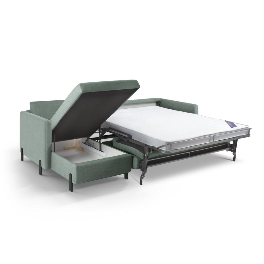 Gloria 5-Sitzer Ecksofa mit Schlaffunktion und Bettkasten, Linke Seite, aus Strukturierter Stoff in Mint (Bjorn 71), 286x170 cm von Micadoni – Bild 2