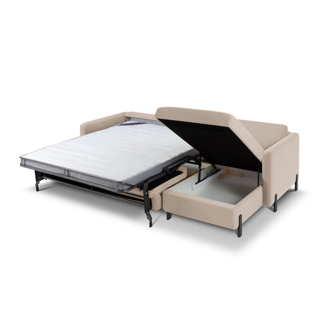 Gloria 5-Sitzer Ecksofa mit Schlaffunktion und Bettkasten, Rechte Seite, aus Samt in Beige (Salvador 1), 286x170 cm von Micadoni – Bild 2
