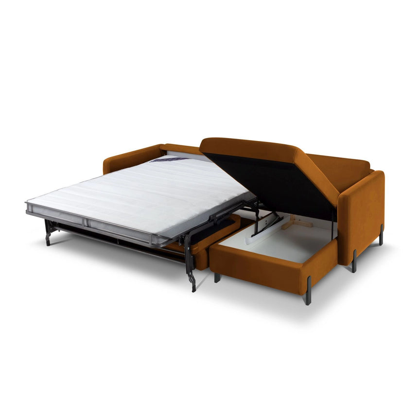 Gloria 5-Sitzer Ecksofa mit Schlaffunktion und Bettkasten, Rechte Seite, aus Samt in Braun (Salvador 15), 286x170 cm von Micadoni – Bild 2