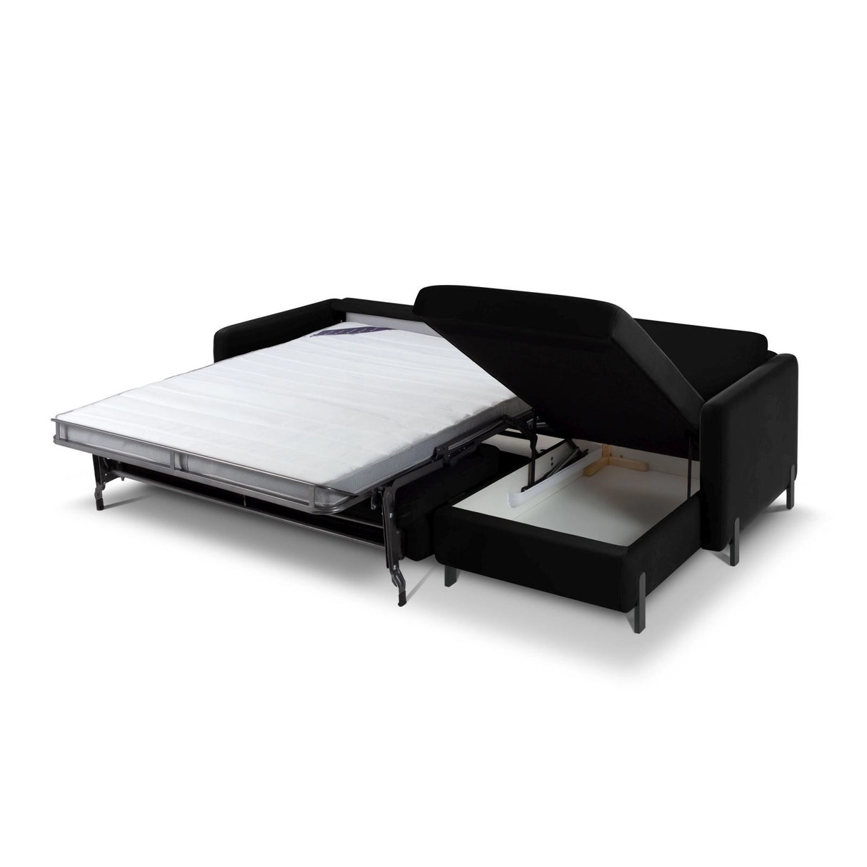 Gloria 5-Sitzer Ecksofa mit Schlaffunktion und Bettkasten, Rechte Seite, aus Samt in Schwarz (Salvador 19), 286x170 cm von Micadoni – Bild 2
