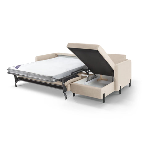 Gloria 5-Sitzer Ecksofa mit Schlaffunktion und Bettkasten, Rechte Seite, aus Samt oder Strukturstoff, 286x170 cm von Micadoni – Bild 2