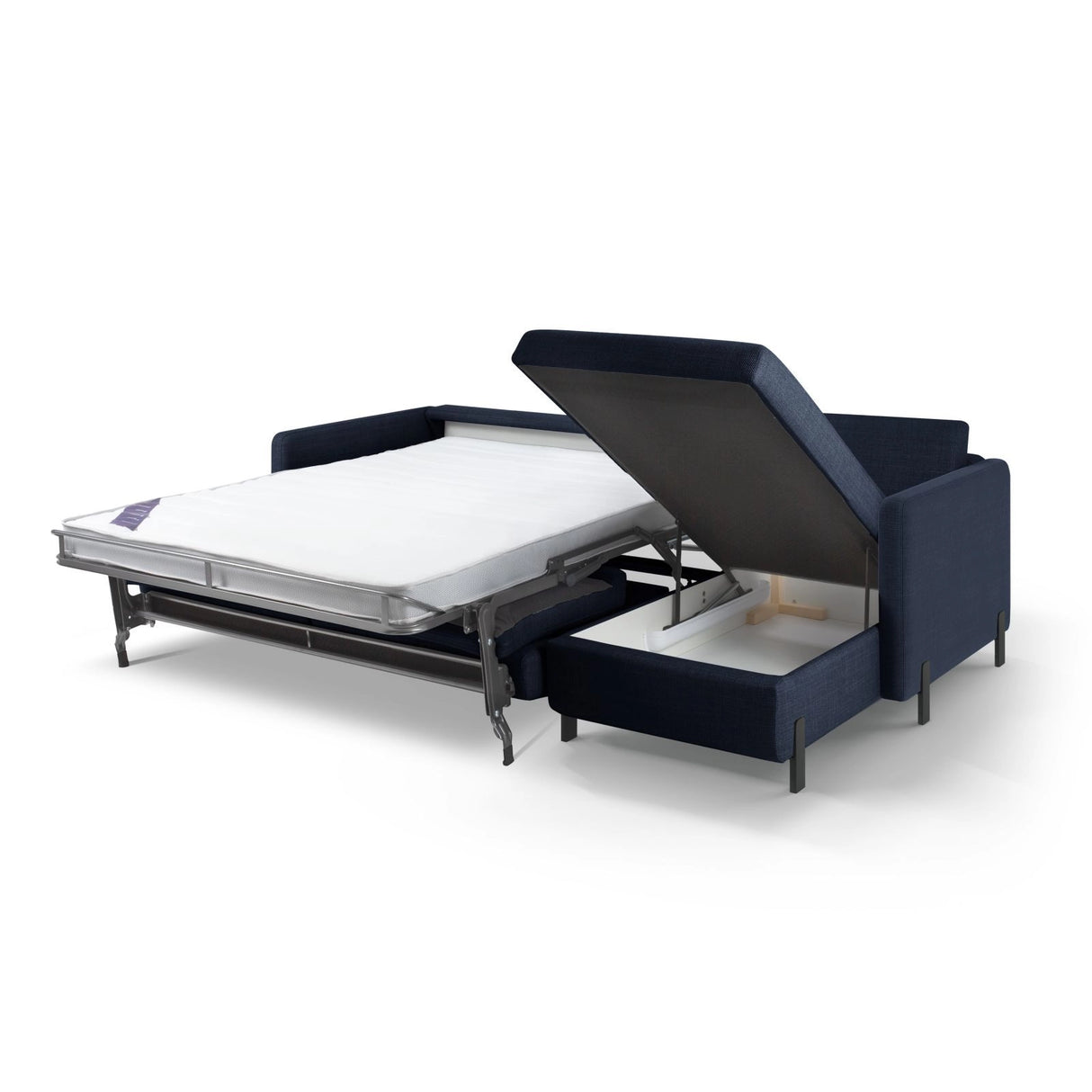 Gloria 5-Sitzer Ecksofa mit Schlaffunktion und Bettkasten, Rechte Seite, aus Strukturierter Stoff in Blau (Bjorn 86), 286x170 cm von Micadoni – Bild 2