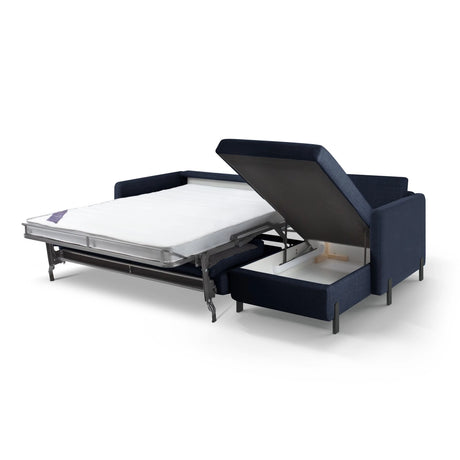 Gloria 5-Sitzer Ecksofa mit Schlaffunktion und Bettkasten, Rechte Seite, aus Strukturierter Stoff in Blau (Bjorn 86), 286x170 cm von Micadoni – Bild 2