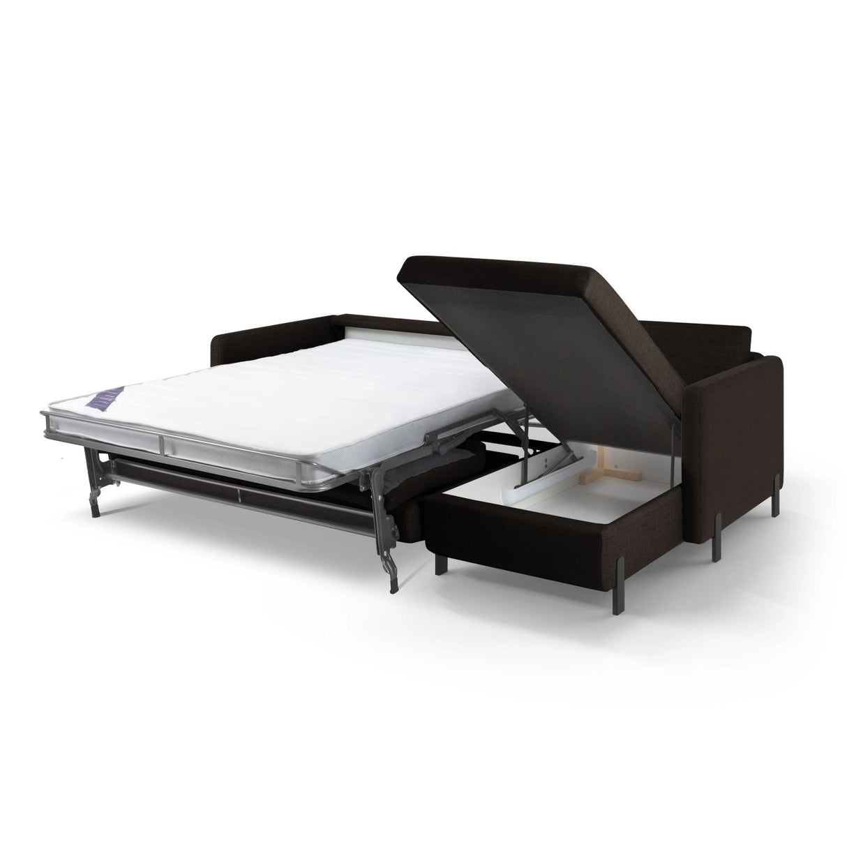 Gloria 5-Sitzer Ecksofa mit Schlaffunktion und Bettkasten, Rechte Seite, aus Strukturierter Stoff in Dunkelgrau (Bjorn 16), 286x170 cm von Micadoni – Bild 2